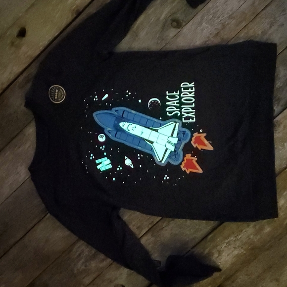 Cat & Jack long sleeve S (6/7) glow-in-the-dark Space Rocket gray top - Picture 10 of 10